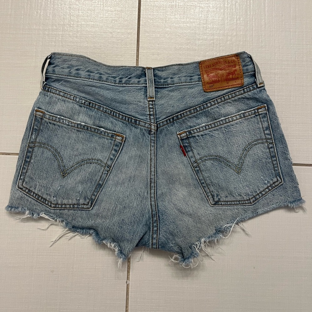 Levi’s light wash denim shorts. Style 501